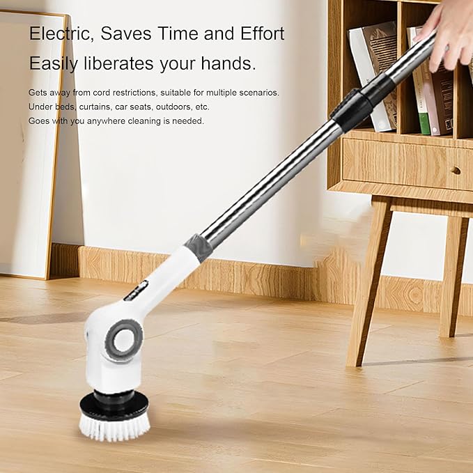 Dpofirs Electric Spin Scrubber, Cordless Cleaning Brush, Bathroom Shower Scrubber with Long Handle Adjustable, Power Cleaner with 8 Brush Heads, 3 Speeds