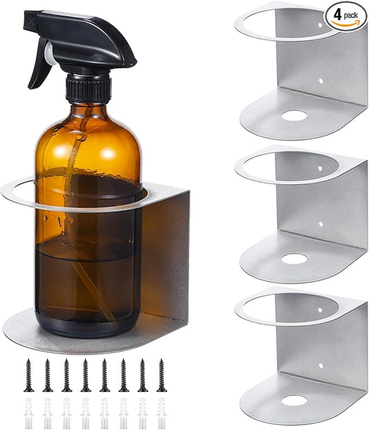 Gerrii 4 Pcs Spray Bottle Holder Wall Mount Bottle Organizer Spray Can Holder Organizer for Garage and Workspace Stainless Steel Easy Install Craft Workspace Paint Rack with Hardware (Gray)