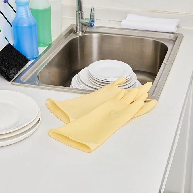 Restaurantware Cleaning Gloves Case of 10 Rubber 22 mil Household Gloves Chemical-Resistant Puncture-Resistant Abrasion-Resistant Yellow