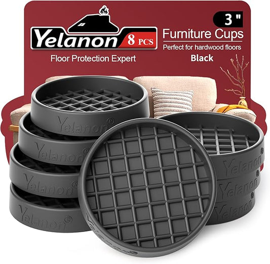 Furniture Coasters-8 Pcs 3" Round Non Slip Furniture Pads-Furniture Caster Cups-Non Skid Grippers Rubber Furniture Feet Anti Slide Hardwoods Floor Protector Black