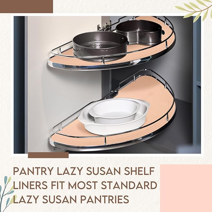 2 Pack 26 Inch Lazy Susan Shelf Liner Silicone Shelf Liner Non Adhesive Circle Kitchen Liners Non Slip Cabinet Liners for Drawer Refrigerator Cupboard Cabinet Organizers(Skin Color)