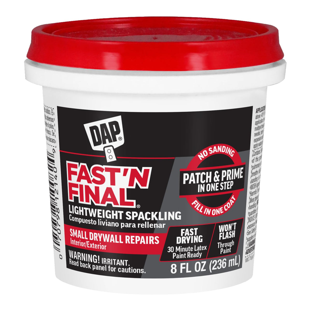 DAP Fast 'N Final Lightweight Spackling, White, 8 Oz (7079812140) - Image 1