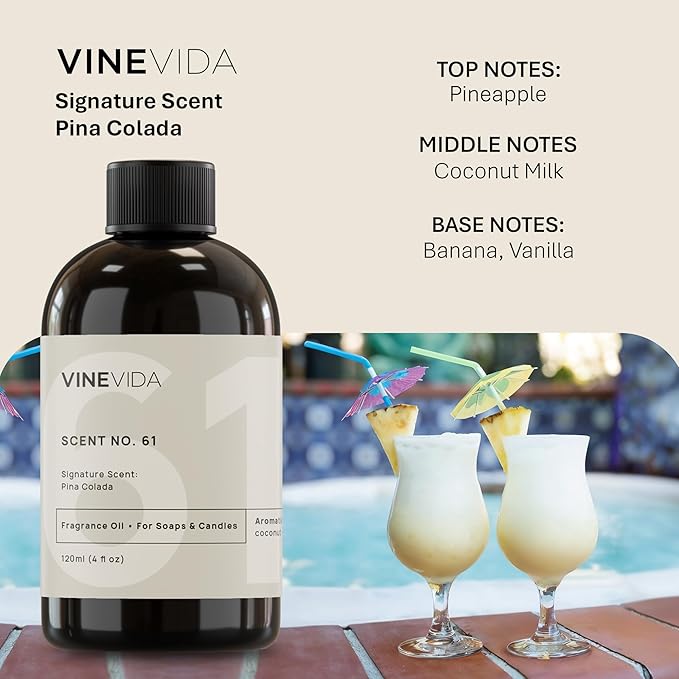 VINEVIDA [4oz] Pina Colada Fragrance Oil for Soap Making Scents for Candle Making, Perfume Oils, Soy Candles, Home Scents Oil Diffusers, Bath Scent Bomb Oils, Linen Spray, Lotions, Car Freshies