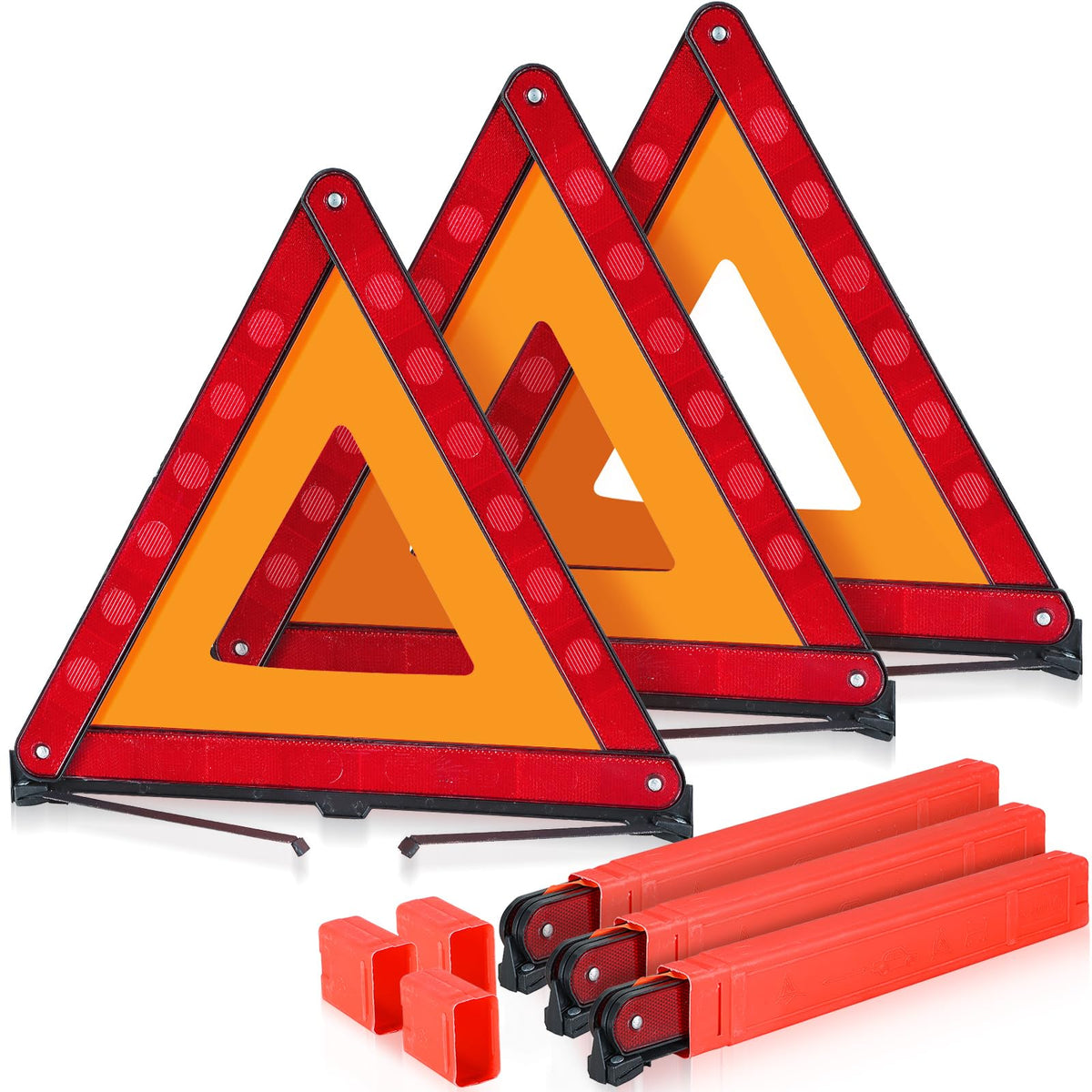 MAOPINER 3 Pack Reflective Emergency Warning Triangles with Case - Image 1