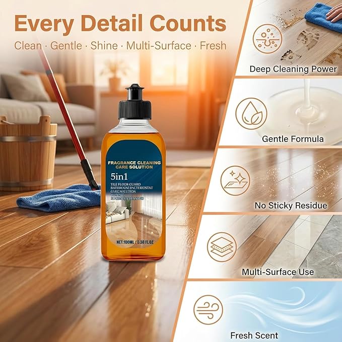 5 in 1 Floor Cleaner, 2026 New 5 in 1 Fast-Drying Fragrance Cleaning Care Solution, Dual-Action Stain and Odor Remover for Hardwood Floors, Natural Shine for Mopping Home Kitchen Bathroom (2Pcs)