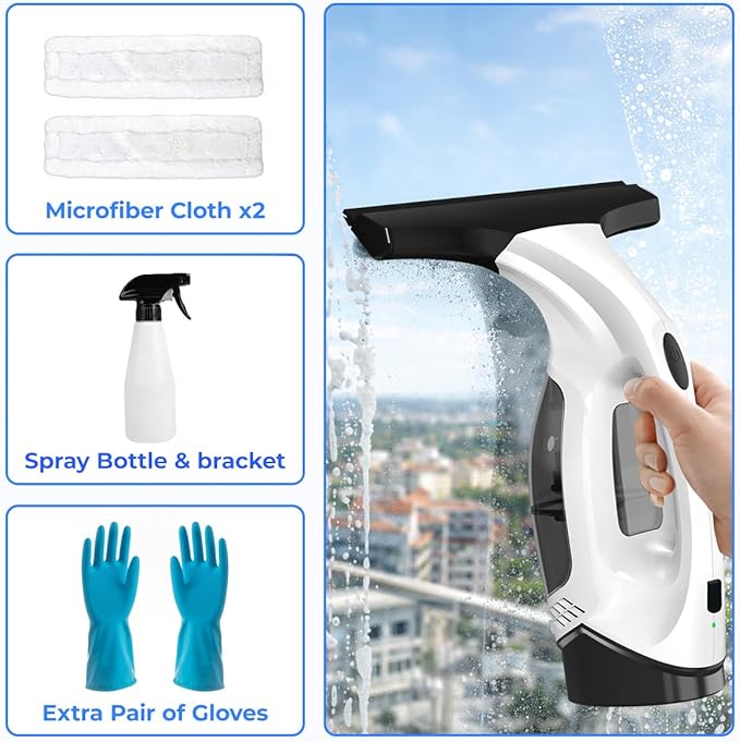Window Vacuum Squeegee Cordless, 2000Pa Electric Window Cleaner Tool 11" Window Cleaning Kit Shower Squeegee for Shower Doors, Mirrors, Car Windshields & Tiles