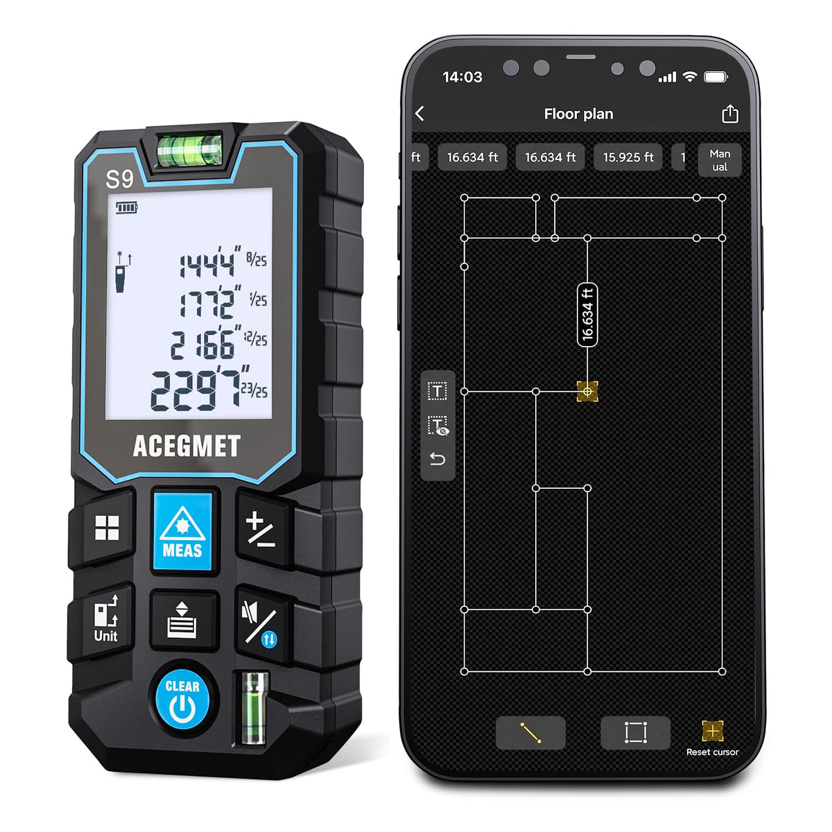 S9 229ft/70m Laser Measuring Tool with Phone App - Image 1