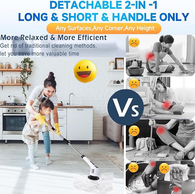 Electric Spin Scrubber,Cordless Cleaning Brush 9-in-1Replaceable Brush Head,2 Rotat Speed,Shower Scrubber with Adjustable Detachable Exten Handle,2025 New Power Cleaning Brush for Kitchen,Bathroom