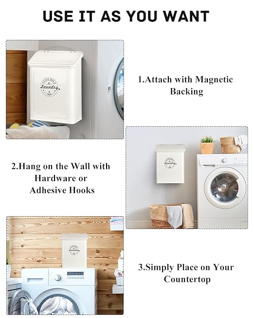 Magnetic Lint Bin for Laundry Room Organization and Storage with Brush, Wall-Mounted Dryer Lint Bin for Room Decor, Space-Saving Trash Can (Cream)