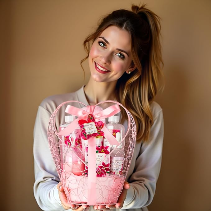 Valentines Day Gifts Basket Christmas Gifts for Women Spa Set Lily & Peony Home Spa Set, Beauty Personal Care Set Jojoba Oil, Spa Self Care Kit, Bath Body For Thank You, Birthday Gifts