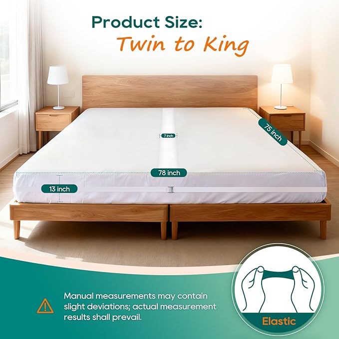 3-in-1 Bed Bridge Twin to King Converter Kit with Attached Fitted Sheet | Split King Gap Filler for Adjustable Bed & Bed Gap Filler | Twin to King Daybed Gap Filler | Washable Cover | 78"x75"