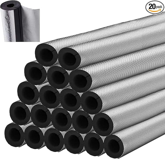 20 Pack 3/4 Inch Pipe Insulation Foam Tube Self Adhesive Foam Pipe Covers Insulation Wrap for Spigot Winter Outside Pipes Sprinkler Water Heater Pipes Freeze Protection