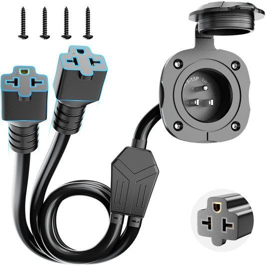 20 Amp AC Port Plug, 125V Power Inlet Socket with 5-in-1 | Hand Tools - Image 1