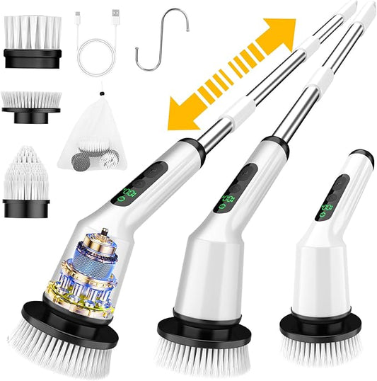 Electric Spin Scrubber for Cleaning Bathroom, Shower Scrubber Cordless Cleaning Brush with IPX7 Waterproof & 2 Speed,Cleaning Brush Cleaning Supplies for Shower Tub Kitchen Tile Toilet Silver