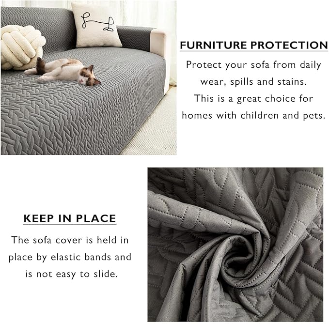Cmfshape Skidproof Sofa Cover-Geometrical Couch Slipcover with Elastic Straps-Easy Fit Slip Cover-Washable Furniture Protector for Pets and Kids(Sofa66,Grey)
