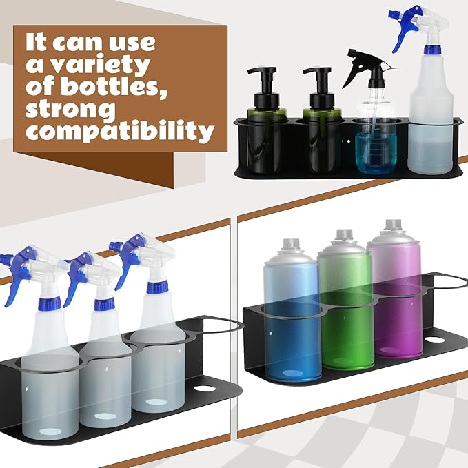 Therwen 4 Pcs 4 Holes All Purpose Steel Spray Bottle Holder Heavy Duty Spray Can Holder Rack Organizer Easy Install Wall Mount Paint Bottle Organizer Storage Rack for Garage Home Workspace
