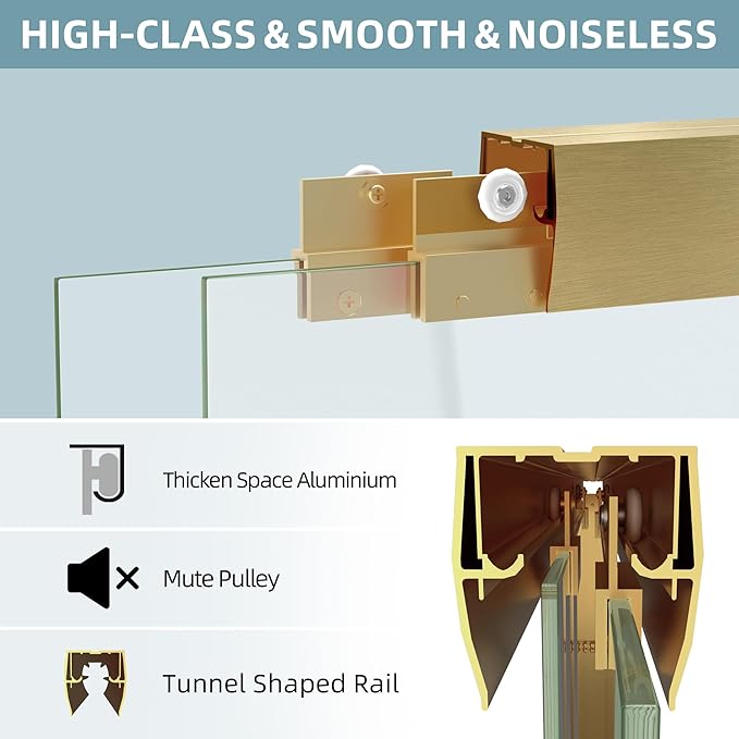 GETPRO Shower Door Double Sliding 62-66 in. W x 72 in. H Semi-Frameless Bypasss Bathroom Glass Shower Sliding Doors,1/4 inch Clear Tempered Glass Door for Walk-in Shower Brushed Gold