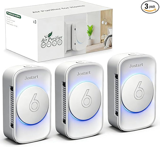 Air Ionizer for Home(3 pack), Ionic Air Purifier Plug in with 6 Carbon Fiber Tips, Ultra Quiet Portable Air Cleaner for Kitchen Bedroom Office Bathroom,Energy Efficient with Blue/Warm White Mood Light