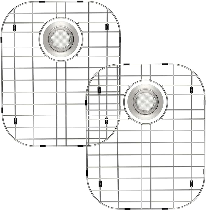 SANNO Sink Protectors for Kitchen, Stainless Steel Bottom Grid with Rear Drain Hole, Double Sink 16.14" L X 13" W, 2 Pack