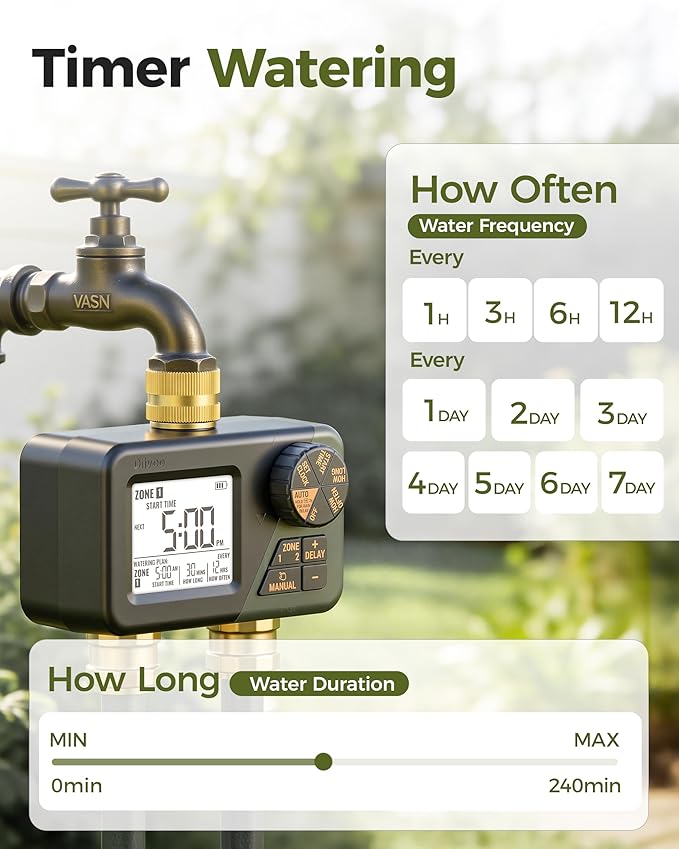 Diivoo Brass Sprinkler Timer 2 Zone & Diivoo Electric Spray Bottle 2L/0.5 Gallon Bundle