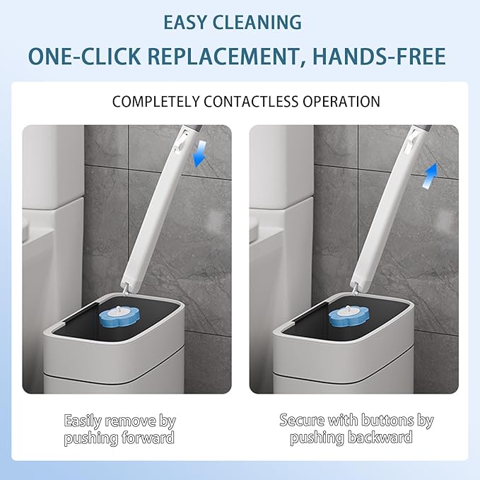 Disposable Toilet Brush Set, 24 Refills Extended Handle for Deep Cleaning and Hygienic Bathroom Maintenance, Gray