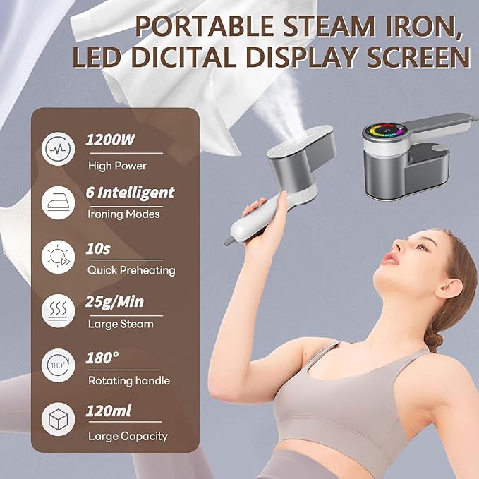 AI Steam Iron for Clothes,6 in1 Travel Garment Steamers Iron Mini - Portable Ironing Machine Travel Small Size Portable Steamer Travel College Dorm Home Essentials Steamer (Gold)