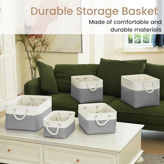 Large Storage Baskets- 15.7x11.8x8.26 inch Storage Bins for Shelves and Closet Organizing, Foldable Fabric Bin for Home Organization Clothes and Laundry (1-Pack, White&Gray)