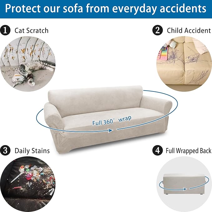 Oversized Sofa Slipcover Leather Look Couch Cover for 4 Seater Sofa 1-Piece Sofa Cover Stretch Furniture Protector with Elastic Bottom & Pockets(XL Sofa, Beige)