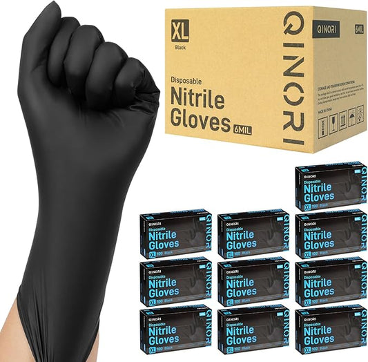 Black Nitrile Gloves HEAVY DUTY 6 mil Disposable Chemical Resistant Latex & Powder Free,Food, Mechanic,Cleaning Gloves