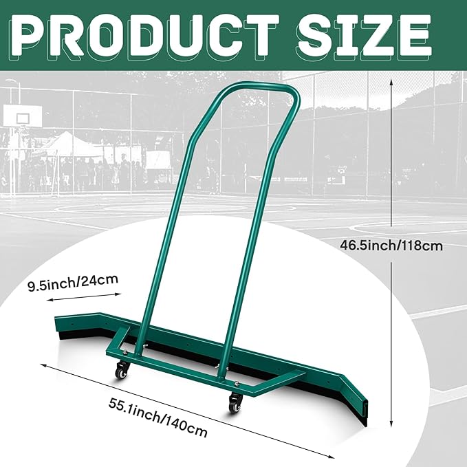 Leyndo Sport Tennis Court Squeegee 55.1x9.5x46.5 Inches Floor Squeegee Heavy Duty with Handle Aluminium Alloy, Green Wheel Commercial Water Remover Professional Accessories Squeegee Broom