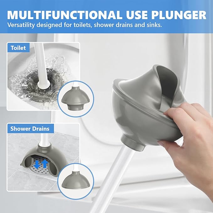 Toilet Brush and 2 Pack Toilet Plunger Combo, Plungers for Bathroom Heavy Duty for 5.7-inch Toilet Drain,Space Saving Toilet Bowl Brush Durable Bristles Toilet Scrubber for Bathroom Clean