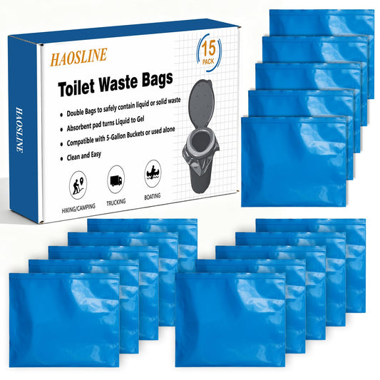 15 Pack Toilet Waste Bags Double Bag & Absorbent Pad for Outdoor - Image 1