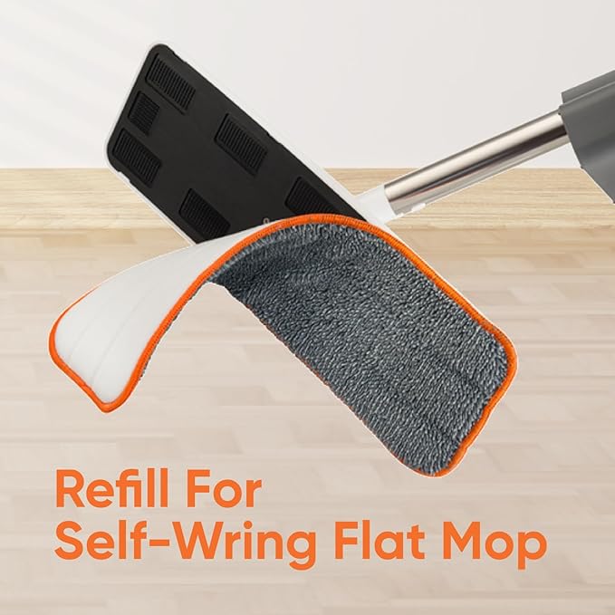 Superio Self-Wringing Microfiber Cleaning Mop with Hands-Free Wringing Blade and 3-Pack Reusable & Washable 8" x 4.5" Microfiber Mopping Pad for Home, Kitchen, Bathroom, Streak-Free Cleaning