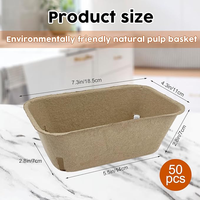 50 Pcs Natural Pulp Fiber Berry Basket, Molded Berry Basket Produce Vented Container for Strawberry Blueberry Raspberry and Vegetable Small Farmer Market Grocery Stores, Backyard Party 7.3x4.3x2.8inch