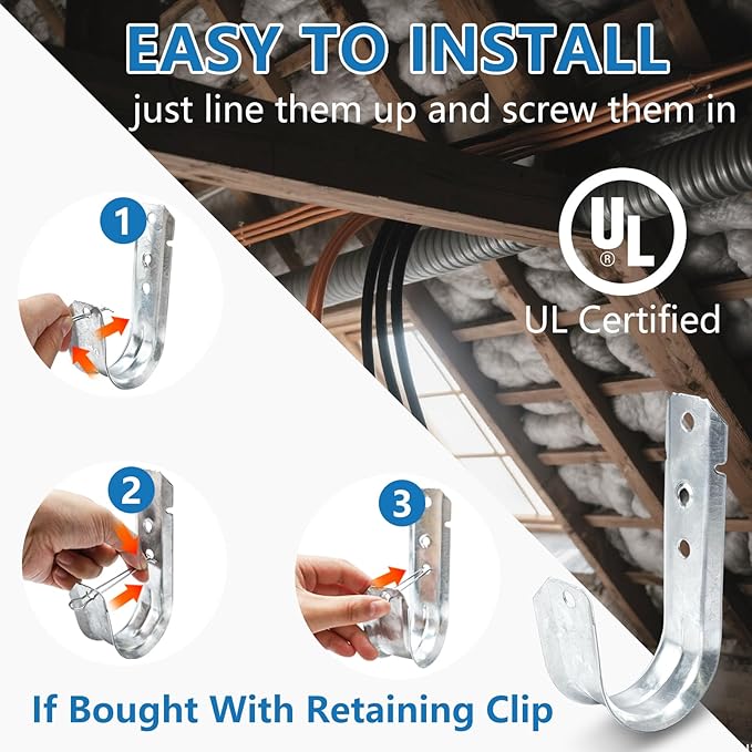 SIHAI (50 Packs 3/4” Inch J-Hooks, UL Certified Heavy-Duty Cable Support Hooks for Hanging CAT6/6A, Fiber Cable Management and Low Voltage Wiring