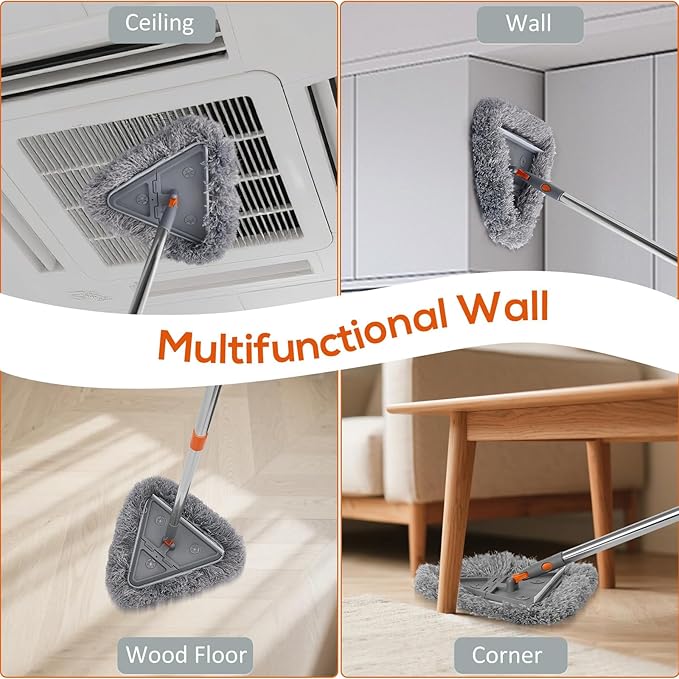 Base Boards Cleaning Tool with Long Handle 76 Inch, 360° Rotatable Wall Cleaner Mop Base Board Cleaner Tool, Wall Cleaning Mop with 10 Reusable Pads for Walls, Ceilings and Baseboards