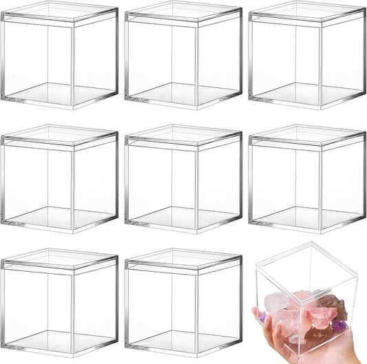 Blulu 8 Pcs Clear Acrylic Box with Lid Plastic Jewelry Mini Storage Box Mini Cube Containers for Candy and Tiny Jewelry Easter Party Favor(4.72 x 4.72 x 4.72 Inch,Classic Style)