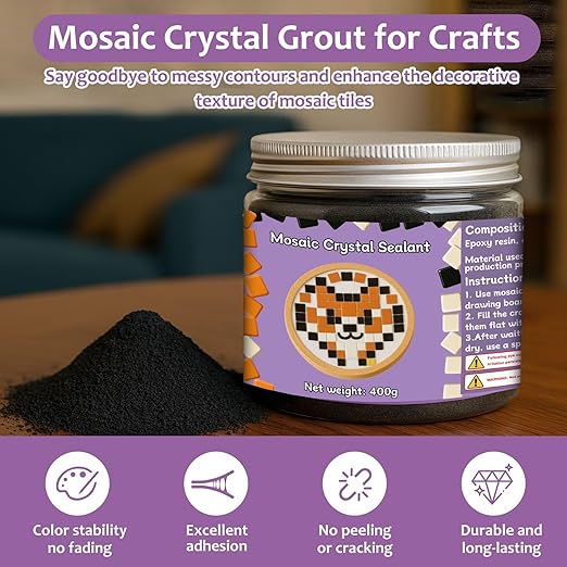 400g Mosaic Crystal Grout for Crafts, Mosaics Tile Tools, High Color Contrast, Direct caulking, Suitable for Mosaic Tiles, DIY Craft Projects (Black)