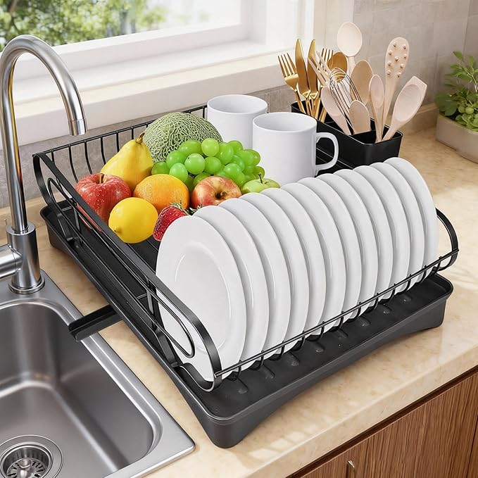 Dish Drying Rack Detachable - Large Capacity Rust Resistant Dish Drying Rack with Cutlery Holder, Kitchen Counter, Sink Organization and Storage Essentials, Home and Apartment Decor,16.53''L x 11.8''W