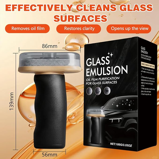 2Pcs Handheld Glass Oil-Film Remover, Upgrade Emulsion Cleaner Glass Cleaning Board, Automotive Glass Cleaner Oil Film Cleaning Brush for Car Windshields(Emulsion+Brush Board)
