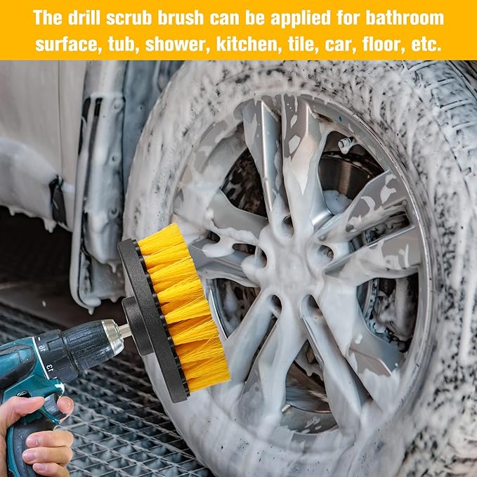 Drill Brush Attachment Power Scrubber Cleaning Kit Multi Purpose Drill Brush Set Drill Scrubber Brush Kit Cleaning Brushes for Drill Bathroom Surfaces Tub Grout Shower Kitchen (Yellow, 12 Pcs)