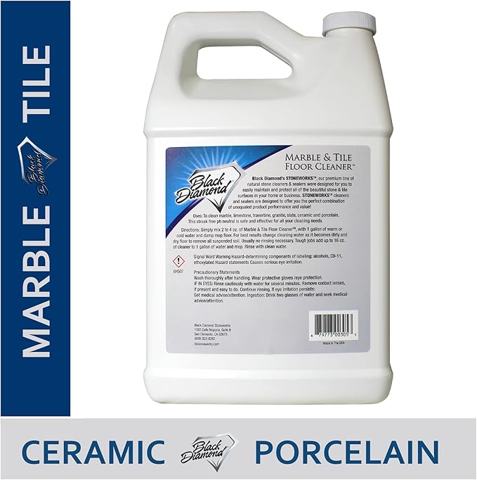 Black Diamond Stoneworks Marble & Tile Cleaner Gallon + Ultimate Grout Cleaner with Brush Quart (2-Pack) – Safe for Natural Stone, Deep Grout and Tile Cleaning to Restores Shine