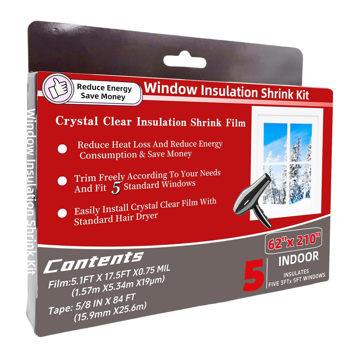 5-Window Shrink Film Window Insulation kit（62-Inch x 210-Inch） - Image 1