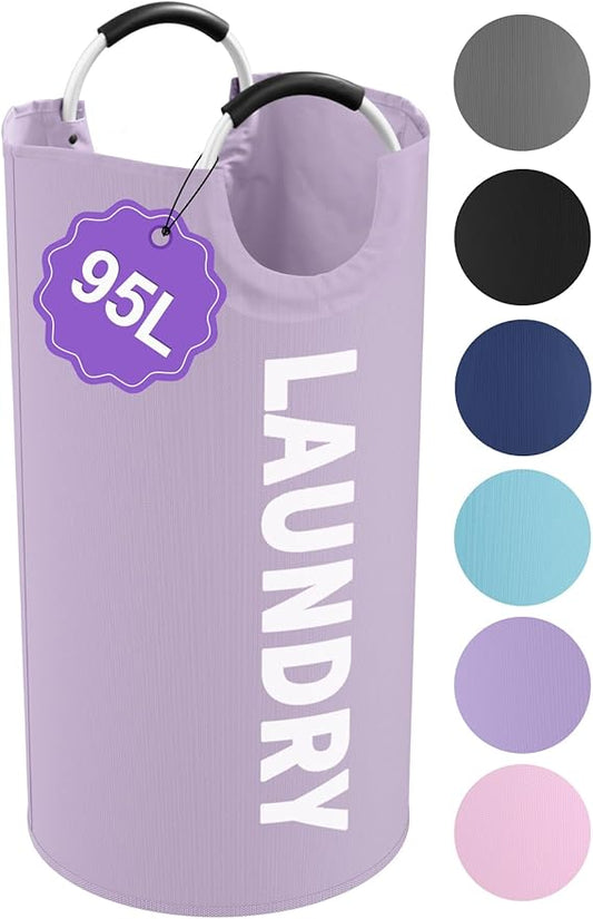 95L Folding Laundry Basket, Large Laundry Hamper with Handles, Portable Dirty Clothes Hamper, Independent Storgae Basket for Bathroom, Living Room, Dorm, Purple