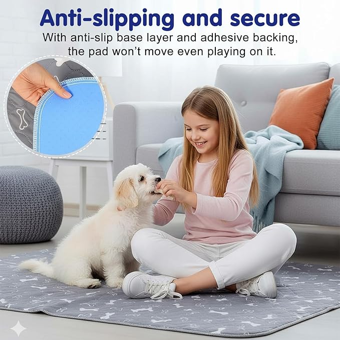 Puppy Pads with pheromones, Reusable Puppy Pads for Dogs & Cats, Washable, Durable Leak-Proof & Anti-Slip Pet Training Pads for Home & Travel (Grey, L: 31.5" × 27.6")