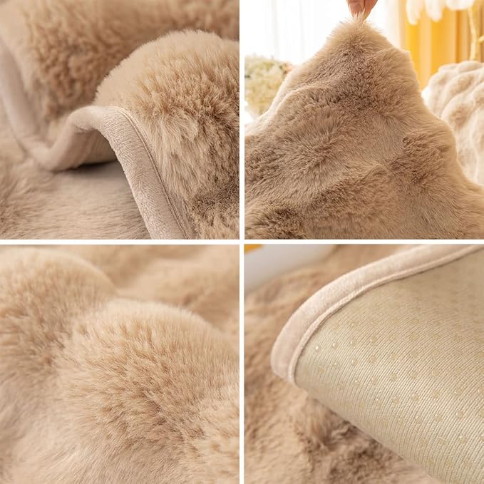 Soft Warm Faux Fur Couch Sofa Cover Thick Shaggy Fuzzy Sectional Couch Cover Non-Slip Solid Color Plush Sofa Slipcover Furniture Protector for Kids, Pets (Coffee,28"x59")