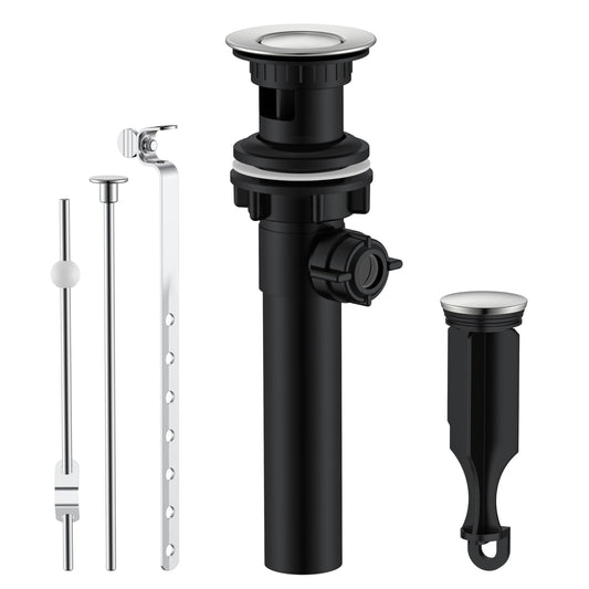 Brushed Nickel Bathroom Sink Drain Stopper Assembly with Lift Rod - Image 1