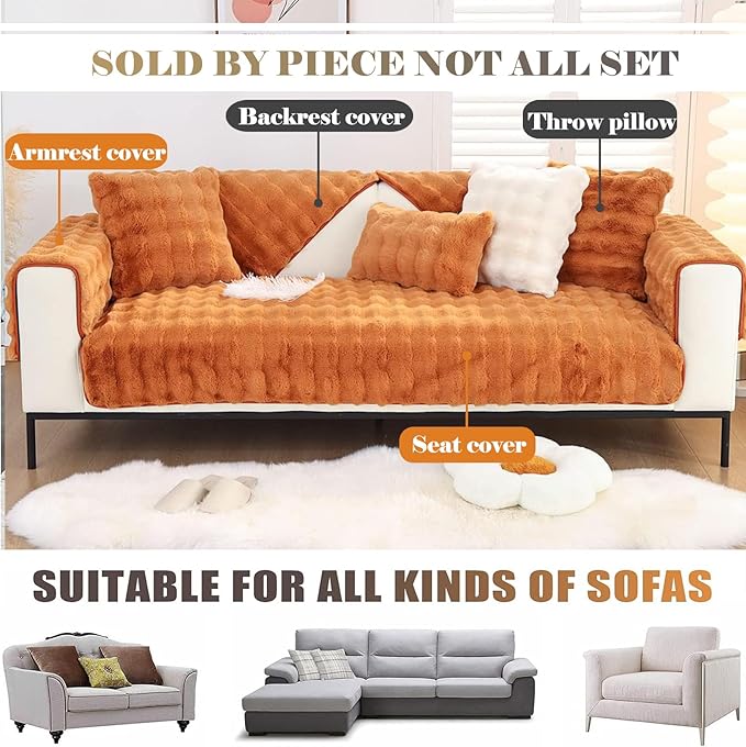 Soft Warm Faux Fur Couch Sofa Cover Thick Shaggy Fuzzy Sectional Couch Cover Non-Slip Solid Color Plush Sofa Slipcover Furniture Protector for Pets, Kids (Dark Grey,36"x82")