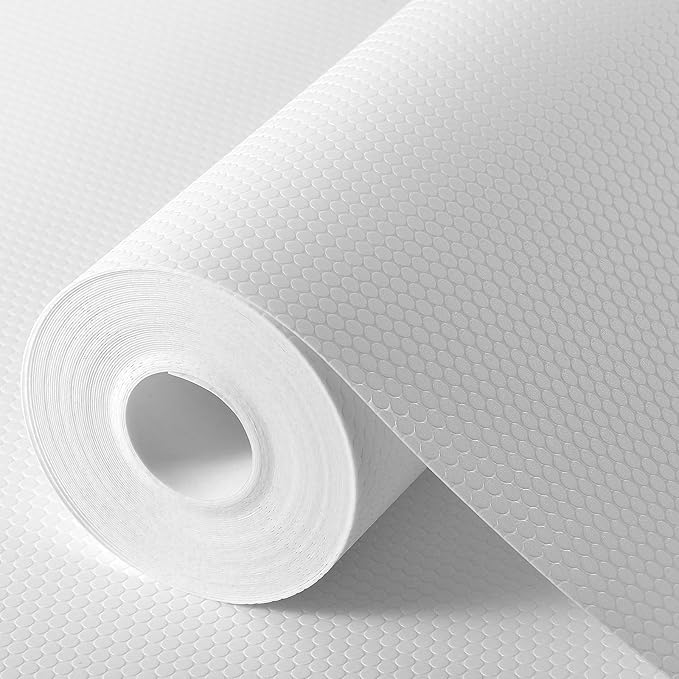White Shelf Liners for Kitchen Cabinets Non Adhesive Drawer Liner for Bathroom Waterproof Refrigerator Liners for Shelves Fridge Plastic Mats Cabinet Cupboard Liner 17.5 x 236.2 Inches