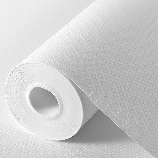 White Shelf Liners for Kitchen Cabinets Non Adhesive Drawer Liner for Bathroom Waterproof Refrigerator Liners for Shelves Fridge Plastic Mats Cabinet Cupboard Liner 17.5 x 157.4 Inches